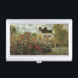 Monet's Garden at Argenteuil by Claude Monet Business Card Holder<br><div class="desc">The Artist's Garden in Argenteuil (A Corner of the Garden with Dahlias) (1873) by Claude Monet is a vintage impressionism fine art floral nature painting. A country farm house is in the background. A couple in love is walking past a romantic spring season garden with blooming roses and other flowers....</div>