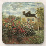Monet's Garden at Argenteuil by Claude Monet Coaster<br><div class="desc">The Artist's Garden in Argenteuil (A Corner of the Garden with Dahlias) (1873) by Claude Monet is a vintage impressionism fine art floral nature painting. A country farm house is in the background. A couple in love is walking past a romantic spring season garden with blooming roses and other flowers....</div>