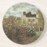 Monet's Garden at Argenteuil by Claude Monet Coaster<br><div class="desc">The Artist's Garden in Argenteuil (A Corner of the Garden with Dahlias) (1873) by Claude Monet is a vintage impressionism fine art floral nature painting. A country farm house is in the background. A couple in love is walking past a romantic spring season garden with blooming roses and other flowers....</div>