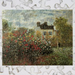 Monet's Garden at Argenteuil by Claude Monet Jigsaw Puzzle<br><div class="desc">The Artist's Garden in Argenteuil (A Corner of the Garden with Dahlias) (1873) by Claude Monet is a vintage impressionism fine art floral nature painting. A country farm house is in the background. A couple in love is walking past a romantic spring season garden with blooming roses and other flowers....</div>