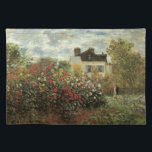 Monet's Garden at Argenteuil by Claude Monet Placemat<br><div class="desc">The Artist's Garden in Argenteuil (A Corner of the Garden with Dahlias) (1873) by Claude Monet is a vintage impressionism fine art floral nature painting. A country farm house is in the background. A couple in love is walking past a romantic spring season garden with blooming roses and other flowers....</div>