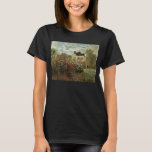 Monet's Garden at Argenteuil by Claude Monet T-Shirt<br><div class="desc">The Artist's Garden in Argenteuil (A Corner of the Garden with Dahlias) (1873) by Claude Monet is a vintage impressionism fine art floral nature painting. A country farm house is in the background. A couple in love is walking past a romantic spring season garden with blooming roses and other flowers....</div>