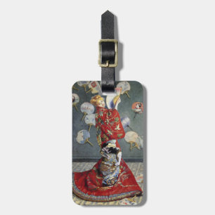 Monet's Iconic La Japonaise Woman in Striking Red Luggage Tag