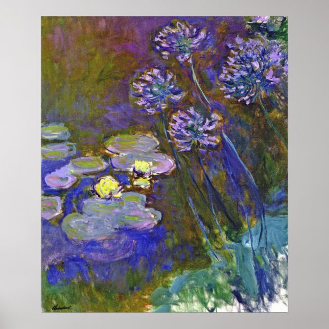 Monet's Water Lilies and Agapanthus Poster (Front)