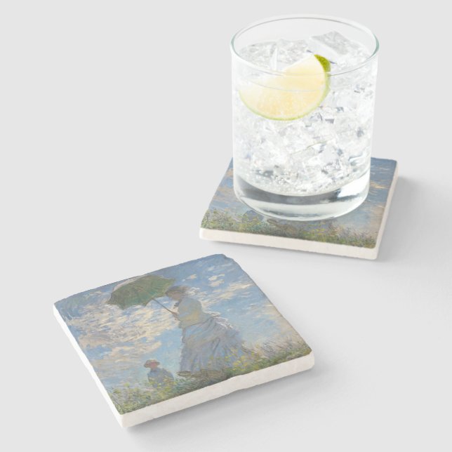 Monet's Woman with Parasol,Impressionist Landscape Stone Coaster (Side)