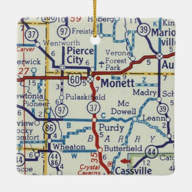 Monett MO Vintage Map Ceramic Ornament (Back)
