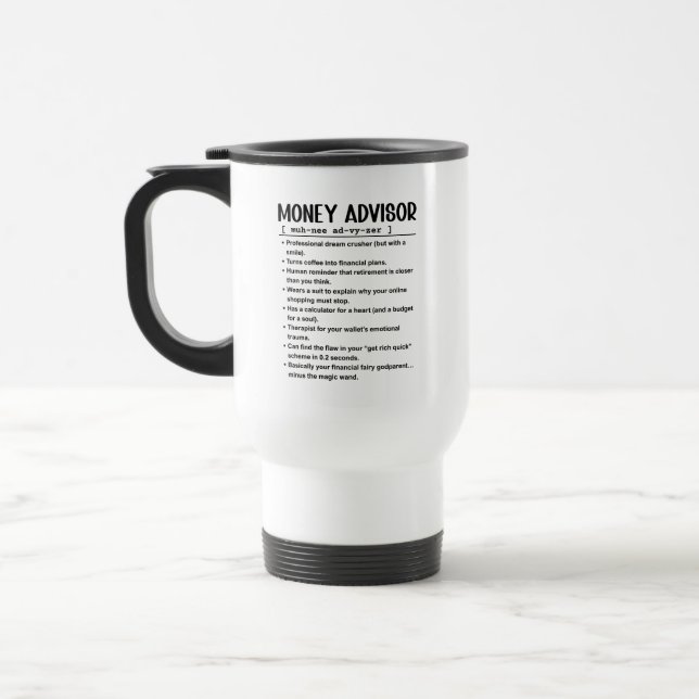Money advisor travel mug (Left)