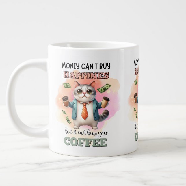 Money Can't Buy Happiness Funny Cat Lover Gift  Large Coffee Mug (Left)