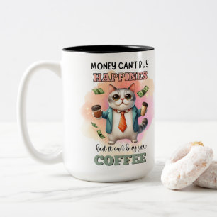 Money Can't Buy Happiness Funny Cat Lover Gift  Two-Tone Coffee Mug