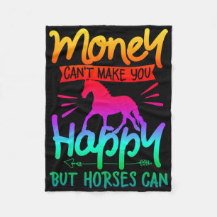 Money Cant Buy Happiness Horses Riding Colourful W Fleece Blanket