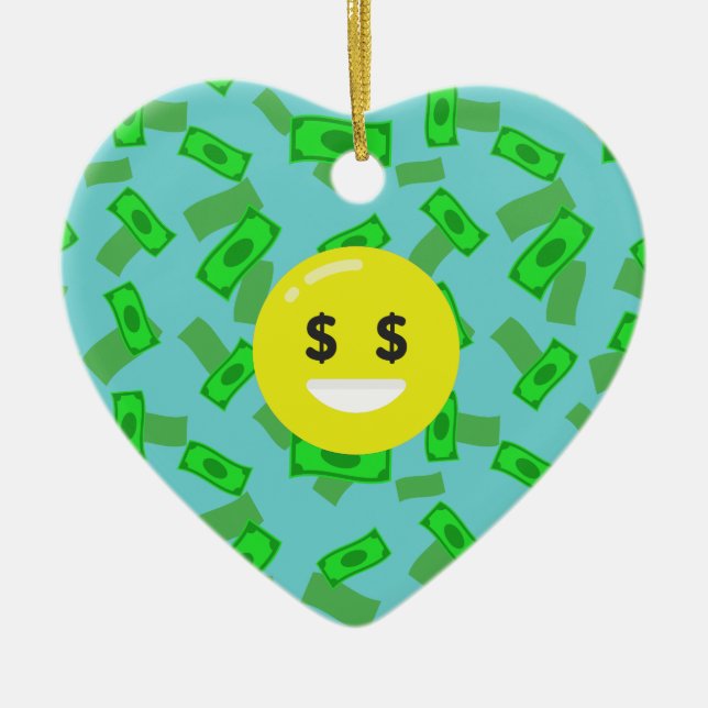 money eyed emoji ceramic tree decoration (Front)