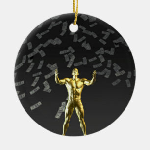 Money Falling From the Sky with Man Below Ceramic Tree Decoration
