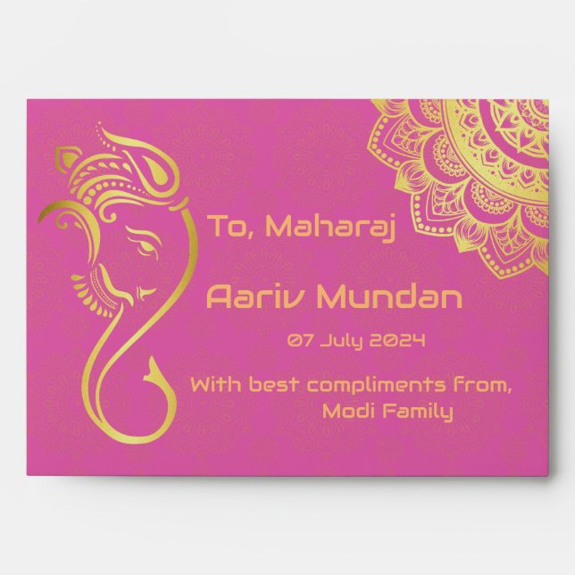 Money gift Indian wedding gold Ganesha  Envelope (Front)