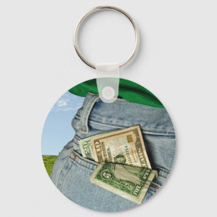 Money In Blue Jeans Pocket Key Ring
