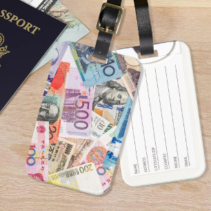 Money Mixed Currency World Currency Design Luggage Tag