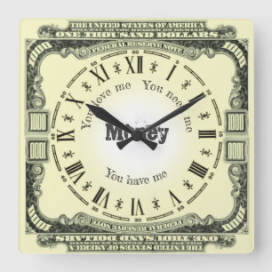 Money note and quote square wall clock