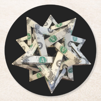 Money Origami Five Intersecting Tetrahedra Round Paper Coaster