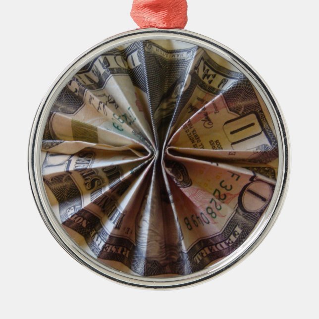 Money Origami Rosette Metal Tree Decoration (Front)