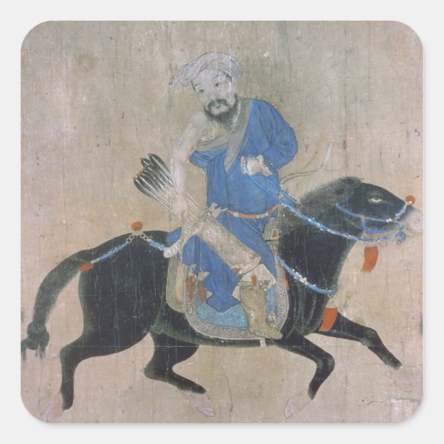 Mongol archer on horseback square sticker (Front)
