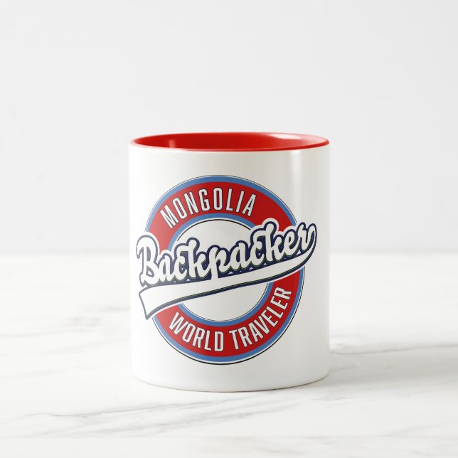 mongolia backpacker world traveller Two-Tone coffee mug (Center)
