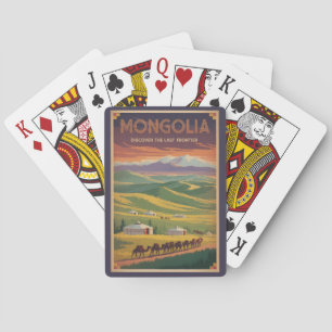 Mongolia Camels Yurt Illustration Travel Art Retro Playing Cards