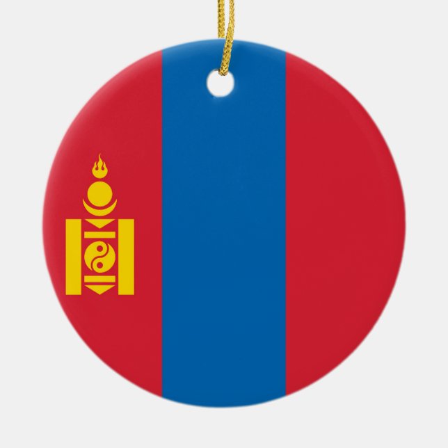 Mongolia flag ceramic tree decoration (Front)
