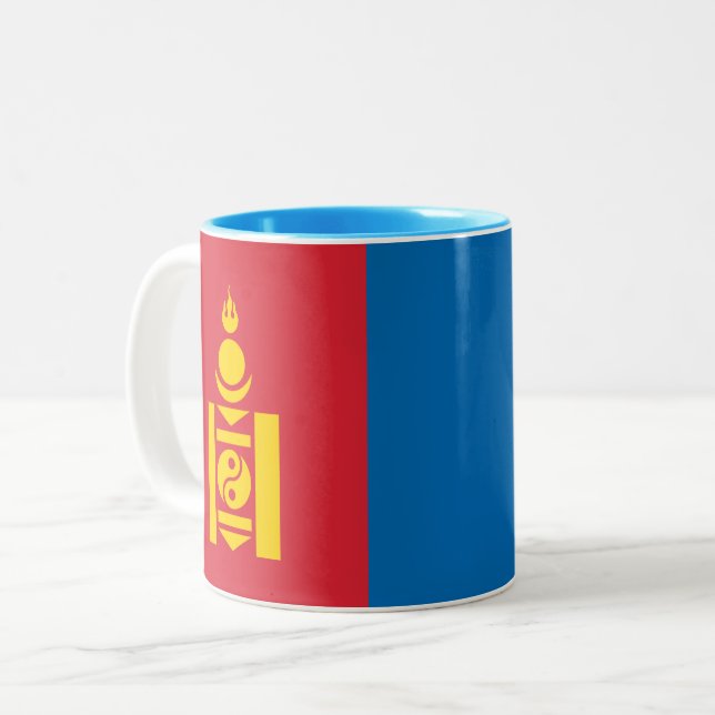 Mongolia Flag Two-Tone Coffee Mug (Front Left)