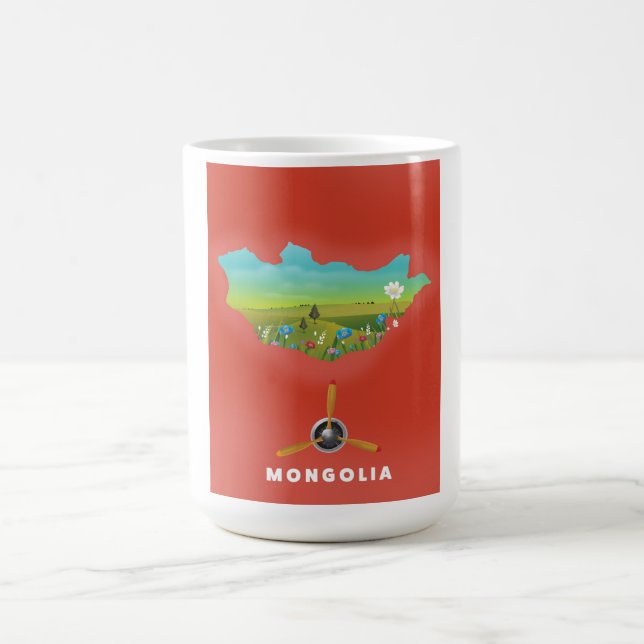 Mongolia Illustrated map tourism poster. Magic Mug (Center)