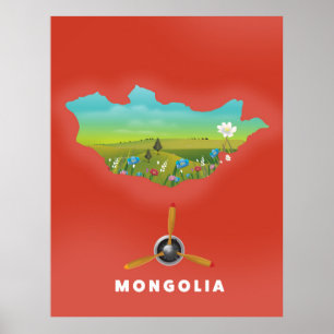 Mongolia Illustrated map tourism poster. Poster