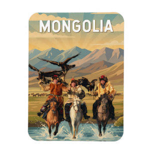 Mongolia Illustration Travel Art Vintage Magnet