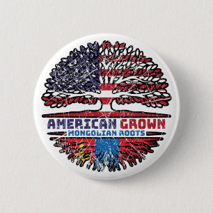 Mongolia Mongolian American USA Tree Roots Flag 6 Cm Round Badge