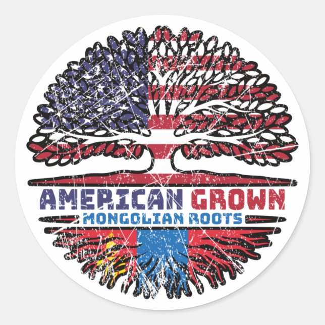 Mongolia Mongolian American USA Tree Roots Flag Classic Round Sticker (Front)