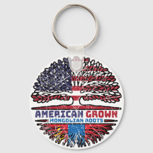 Mongolia Mongolian American USA Tree Roots Flag Key Ring