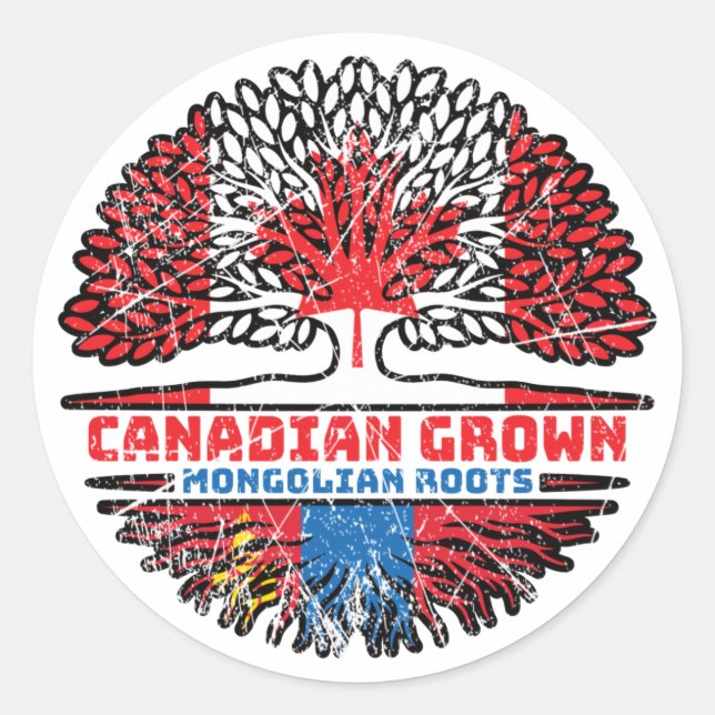 Mongolia Mongolian Canadian Canada Tree Roots Flag Classic Round Sticker (Front)