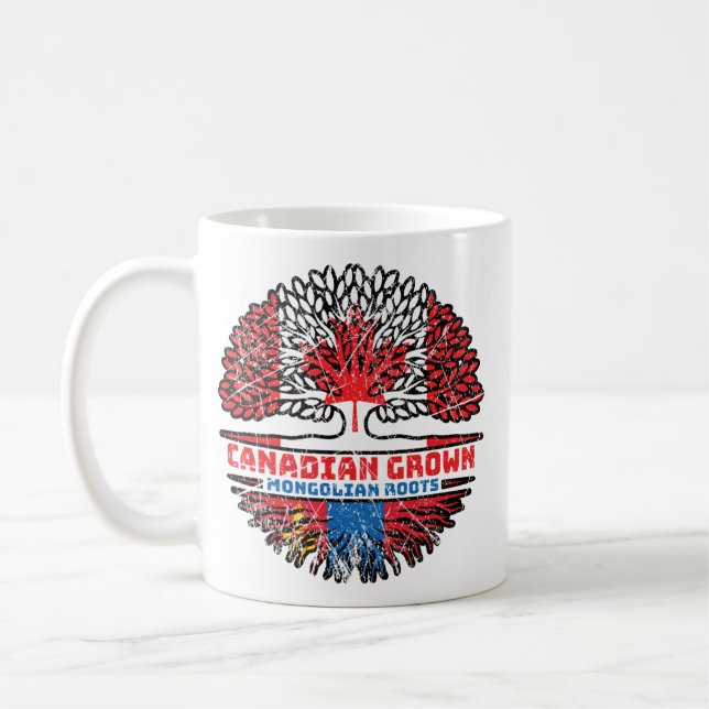 Mongolia Mongolian Canadian Canada Tree Roots Flag Coffee Mug (Left)