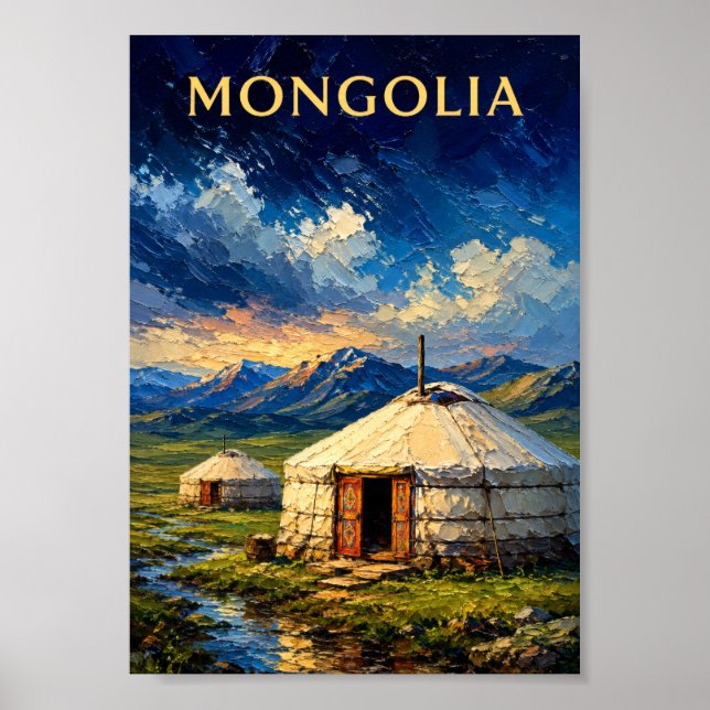Mongolia: Serene Steppe Nomad Ger Art Souvenir Poster (Front)