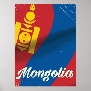 Mongolia vintage style travel poster