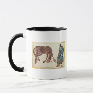 Mongolian nomad taking his horse to water mug