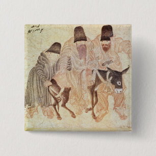 Mongolian nomads with a donkey, 15th century 15 cm square badge