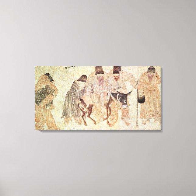 Mongolian nomads with a donkey, 15th century canvas print (Front)