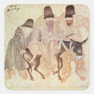 Mongolian nomads with a donkey, 15th century square sticker