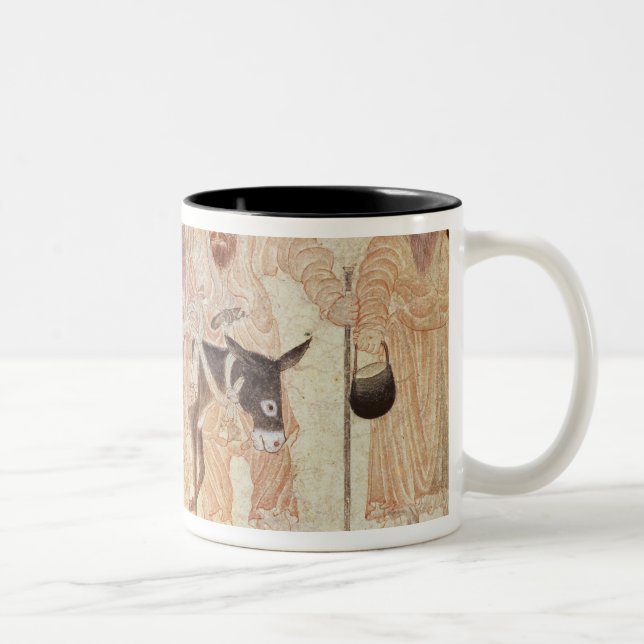 Mongolian nomads with a donkey, 15th century Two-Tone coffee mug (Right)