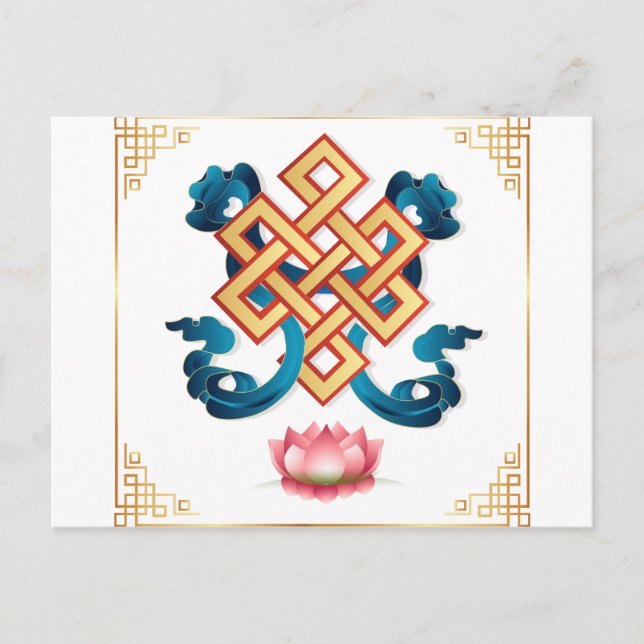 Mongolian religion symbol endless knot for decor postcard (Front)