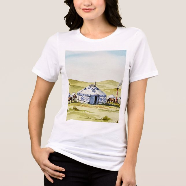 Mongolian yurt Tri-Blend shirt (Front)