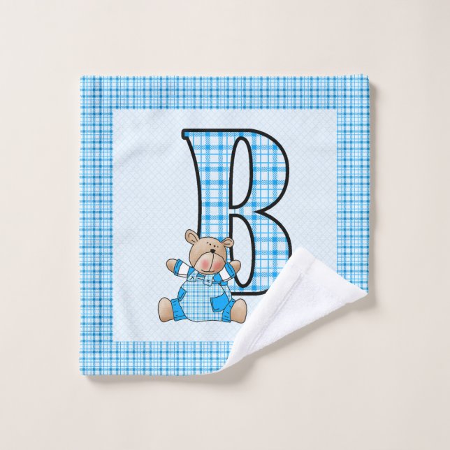 Mongoram B for Bear in Blue Checks for Boys Wash Cloth (Wash Cloth)