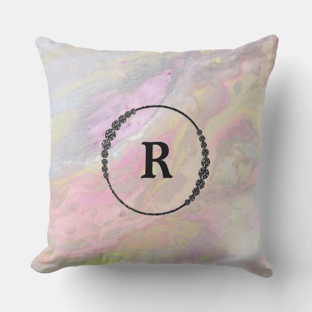 *~* Mongram Blue Iridescent Abrstract Marble Cushion (Front)