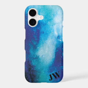 Mongram Modern Trendy Space Star Nebula Blue
