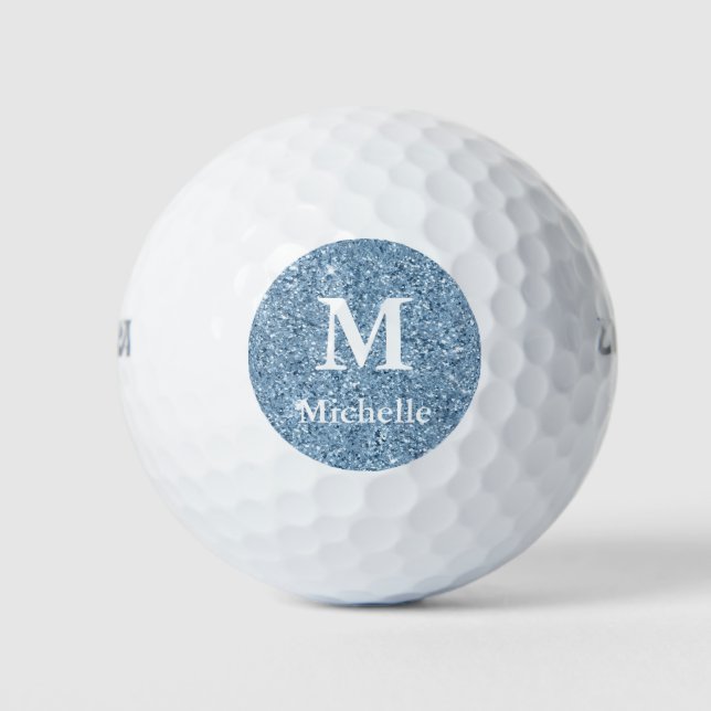Mongram Name Blue Glitter  Golf Balls (Front)