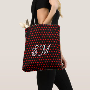 Mongram Red Heart Girly Balloon Black All Print Tote Bag