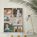 Mongrammed 6 Photo Collage Burnt Orange Beige Faux Canvas Print<br><div class="desc">Stylish photo canvas to personalise with your photos and initial(s). The photo template is set up ready for you to add 6 of your favourite pictures, working clockwise from top left. The collage is set against a neutral warm background of burnt orange, mushroom beige and charcoal grey. Please browse our...</div>